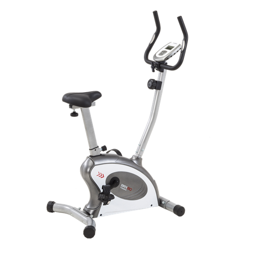 Dette er en TOORX BRX 60 Motionscykel, motioncyklen er hvid og grå med rød og hvid tekst 